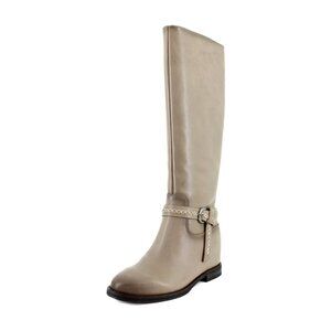 Lucky Brand Maltet Tall Buckle Riding Boots Silver Cloud Leather 5M Stacked Heel